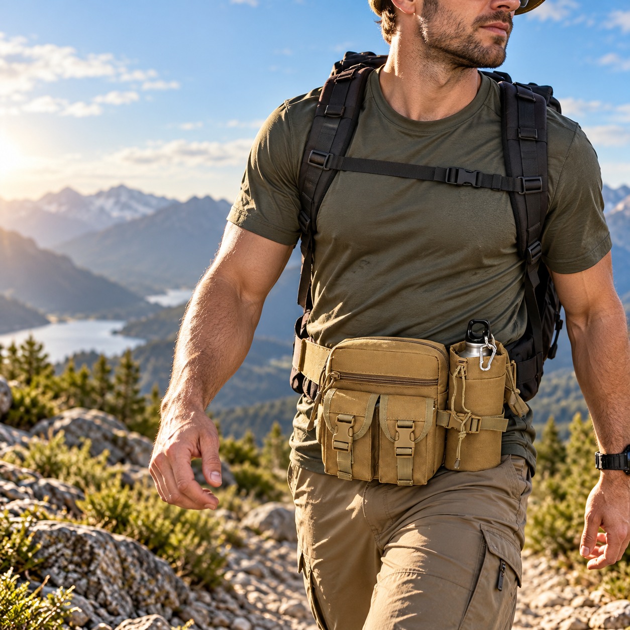 Hiking Backpack Waterproof - Multifunctionele tactische heuptas, waterdichte buiktas met